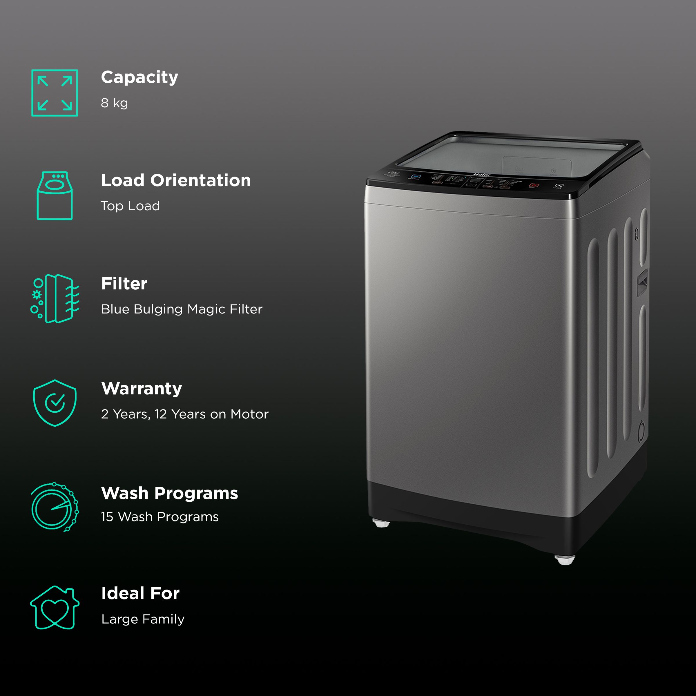 Buy Haier 8 Kg Fully Automatic Top Load Washing Machine Hwm80 H826s6 In Built Heater Jade 6053